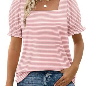 Tops for Women Summer Casual Ruffle Trim Sleeve Square Neck T Shirts